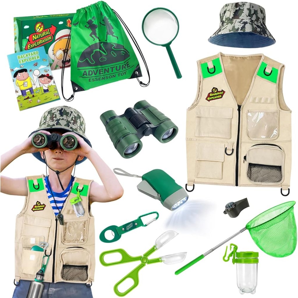 Picture of: ESSENSON Outdoor Explorer Kit & Bug Catcher Kit with Vest, Outdoor Toy Gift  for      + Year Old Boys Girls Kids Binoculars, Magnifying Glass,